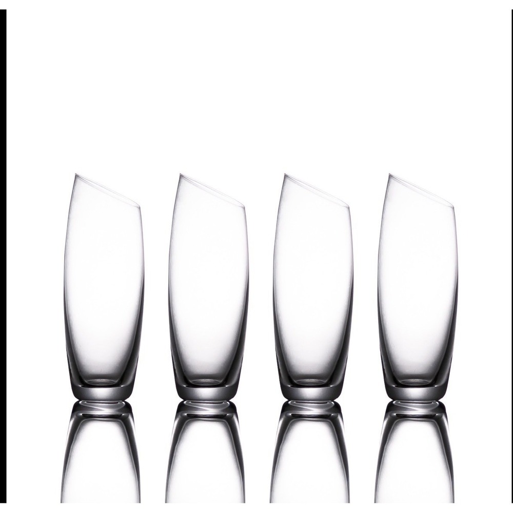 BOMSHBEE Sloane Stemless Champagne Flutes Set of 4 Clear 7.5 oz NIB gift box
